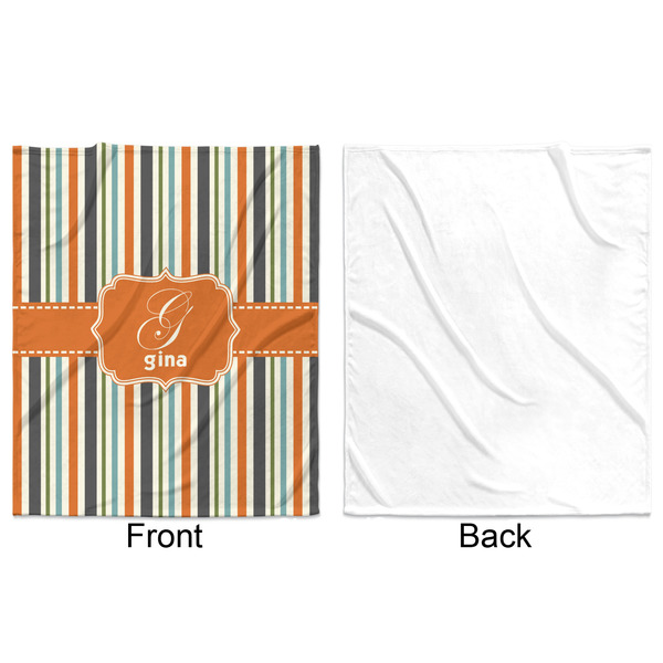Orange & Blue Stripes Minky Blanket - 50"x60" - Single Sided - Front & Back