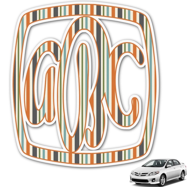 Custom Orange & Blue Stripes Monogram Car Decal (Personalized)