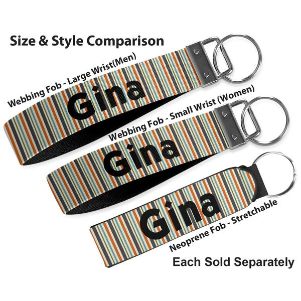 Orange & Blue Stripes Multiple Key Ring comparison sizes