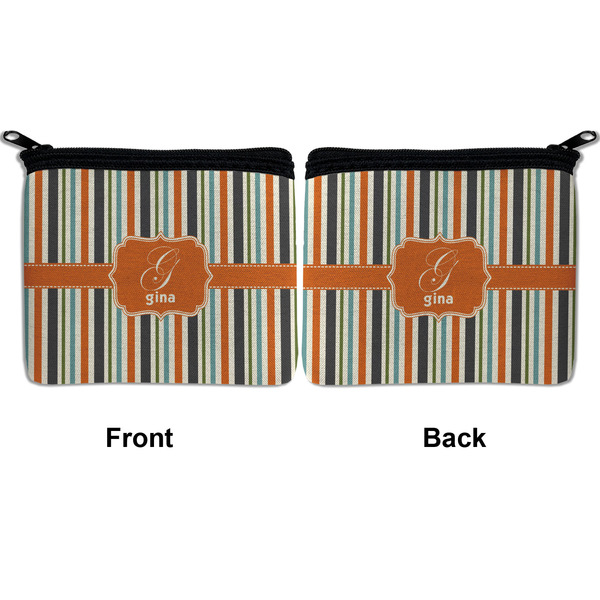 Orange & Blue Stripes Neoprene Coin Purse - Front & Back (APPROVAL)