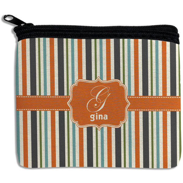 Custom Orange & Blue Stripes Rectangular Coin Purse (Personalized)