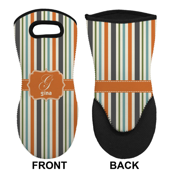 Orange & Blue Stripes Neoprene Oven Mitt (Front & Back)