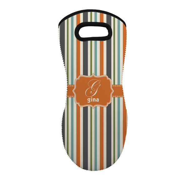 Custom Orange & Blue Stripes Neoprene Oven Mitt w/ Name and Initial