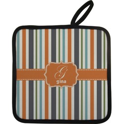 Orange & Blue Stripes Pot Holder w/ Name and Initial