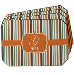 Orange & Blue Stripes Dining Table Mat - Octagon w/ Name and Initial