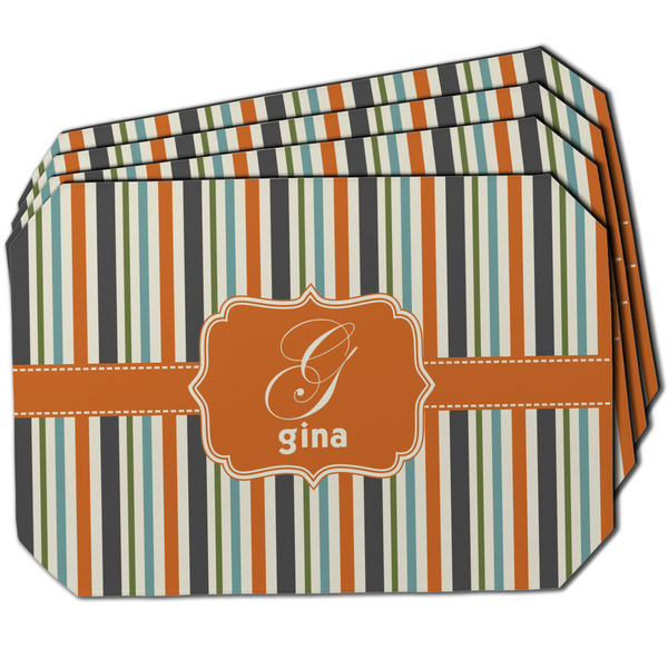 Custom Orange & Blue Stripes Dining Table Mat - Octagon w/ Name and Initial