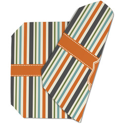 Orange & Blue Stripes Dining Table Mat - Octagon (Double-Sided) w/ Name and Initial