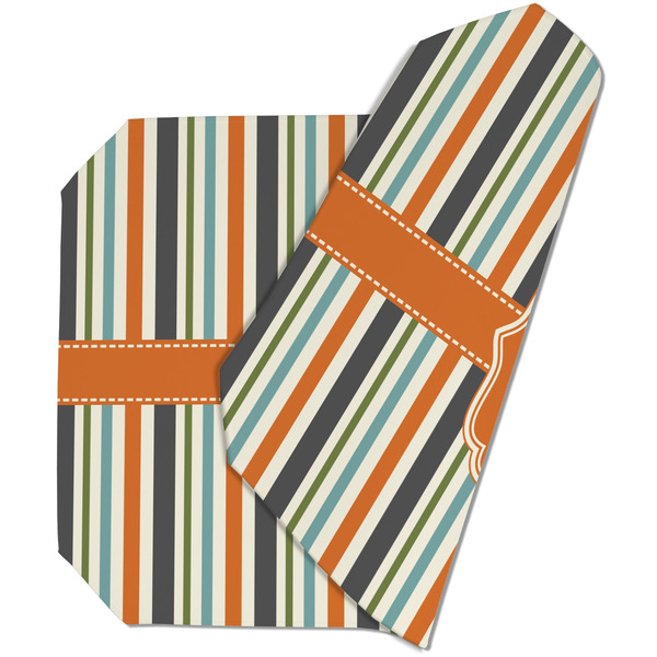 Custom Orange & Blue Stripes Dining Table Mat - Octagon (Double-Sided) w/ Name and Initial