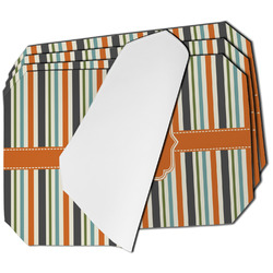 Orange & Blue Stripes Dining Table Mat - Octagon - Set of 4 (Single-Sided) w/ Name and Initial