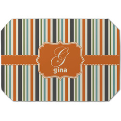 Orange & Blue Stripes Dining Table Mat - Octagon (Single-Sided) w/ Name and Initial