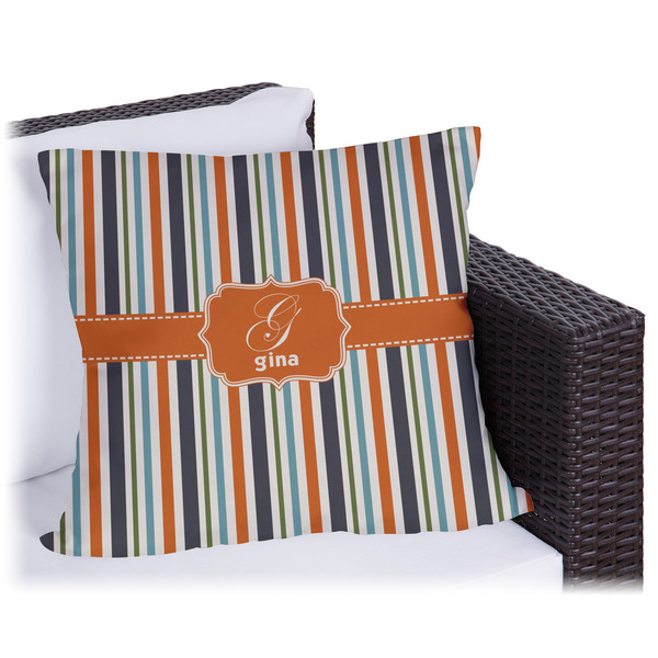 Custom Orange & Blue Stripes Outdoor Pillow (Personalized)