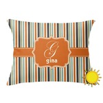 Orange & Blue Stripes Outdoor Throw Pillow (Rectangular) (Personalized)