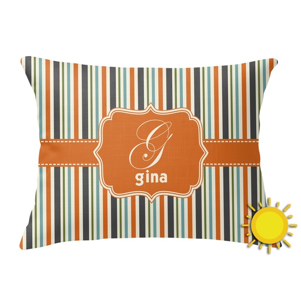 Custom Orange & Blue Stripes Outdoor Throw Pillow (Rectangular) (Personalized)