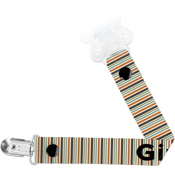 Custom Orange & Blue Stripes Pacifier Clip (Personalized)