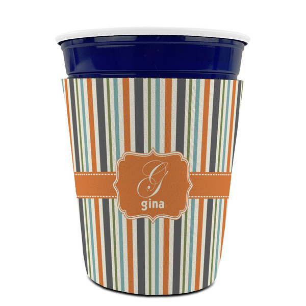 Orange & Blue Stripes Party Cup Sleeves - without bottom - FRONT (on cup)