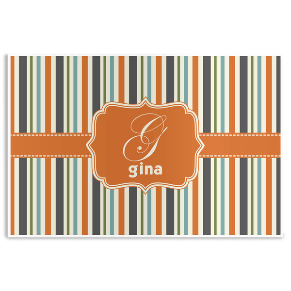 Custom Orange & Blue Stripes Disposable Paper Placemats (Personalized)