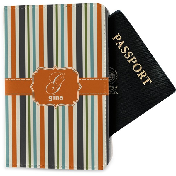 Custom Orange & Blue Stripes Passport Holder - Fabric (Personalized)