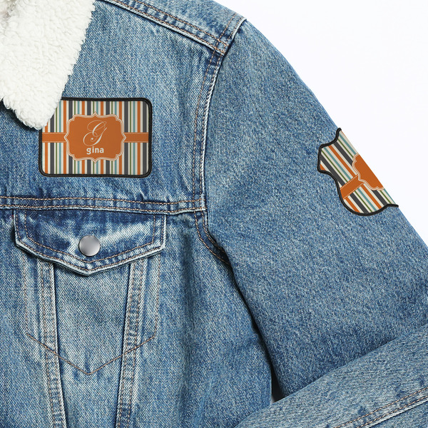 Orange & Blue Stripes Patches Lifestyle Jean Jacket Detail