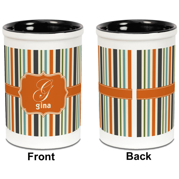 Orange & Blue Stripes Pencil Holder - Black - approval