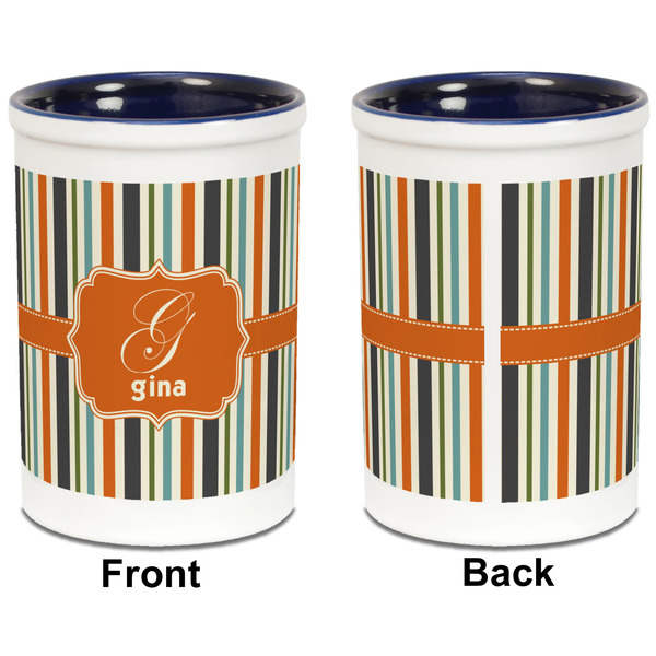 Orange & Blue Stripes Pencil Holder - Blue - approval