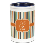 Orange & Blue Stripes Ceramic Pencil Holders - Blue