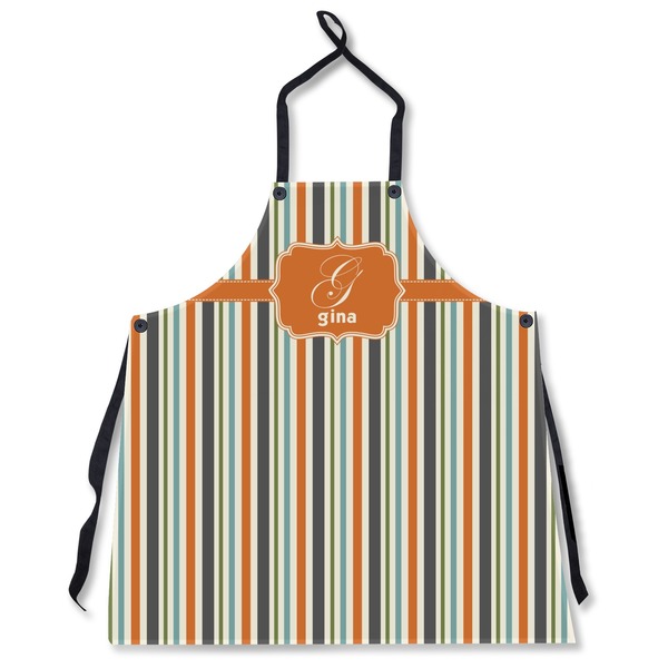 Custom Orange & Blue Stripes Apron Without Pockets w/ Name and Initial