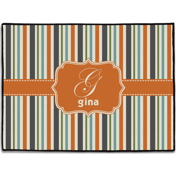 Custom Orange & Blue Stripes Door Mat (Personalized)