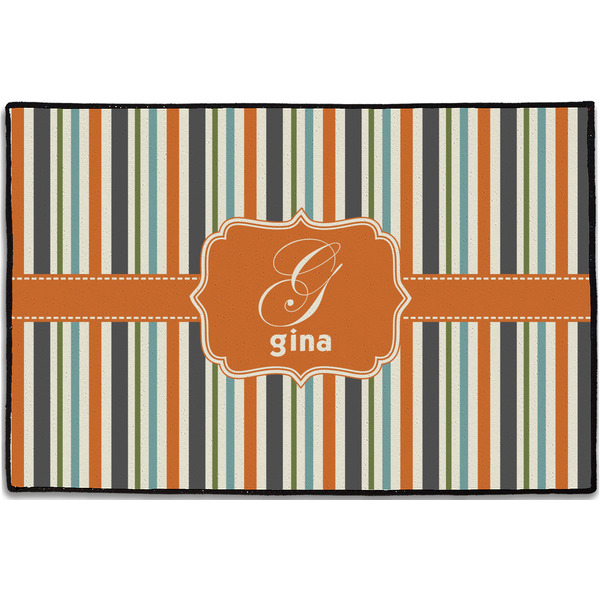 Orange & Blue Stripes Personalized Door Mat - 36x24 (APPROVAL)