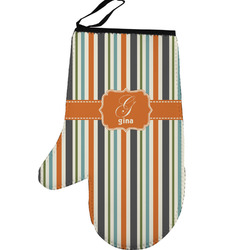 Orange & Blue Stripes Left Oven Mitt (Personalized)
