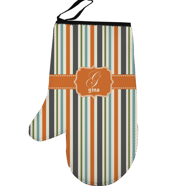 Orange & Blue Stripes Personalized Oven Mitt - Left