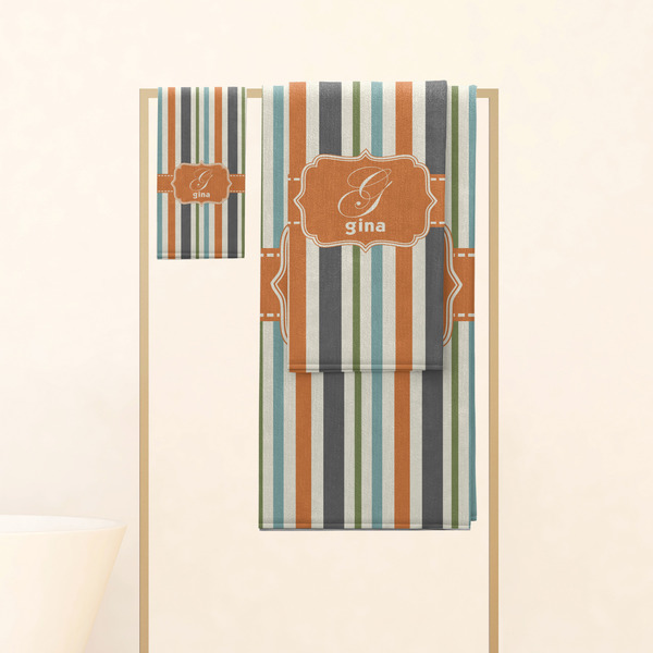 Orange & Blue Stripes Personalized Towel Set