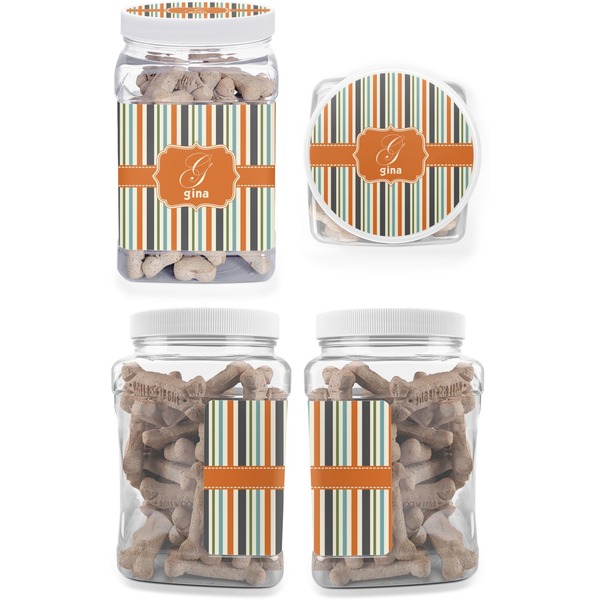 Orange & Blue Stripes Pet Treat Jar - Multiple Angles