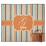Orange & Blue Stripes Outdoor Picnic Blanket (Personalized)