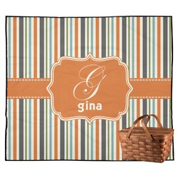 Orange & Blue Stripes Outdoor Picnic Blanket (Personalized)