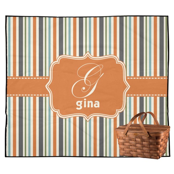 Custom Orange & Blue Stripes Outdoor Picnic Blanket (Personalized)
