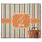 Orange & Blue Stripes Picnic Blanket - Flat - With Basket