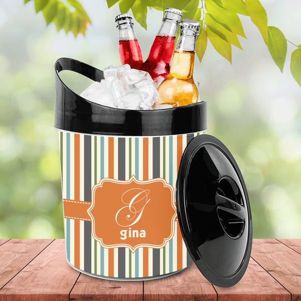 Orange & Blue Stripes Plastic Ice Bucket - LIFESTYLE