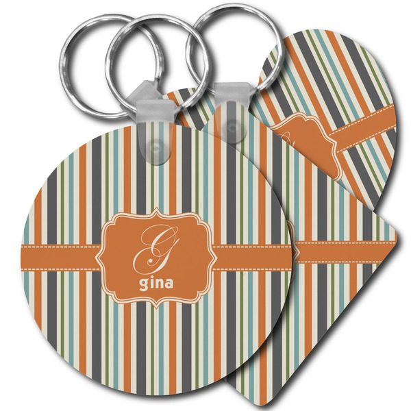 Custom Orange & Blue Stripes Plastic Keychain (Personalized)