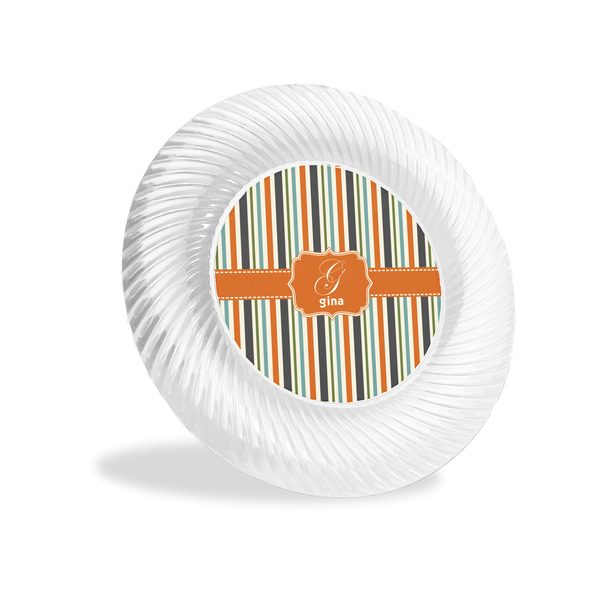 Custom Orange & Blue Stripes Plastic Party Appetizer & Dessert Plates - 6" (Personalized)