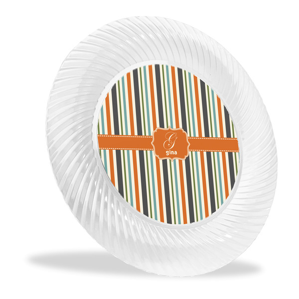 Custom Orange & Blue Stripes Plastic Party Dinner Plates - 10" (Personalized)