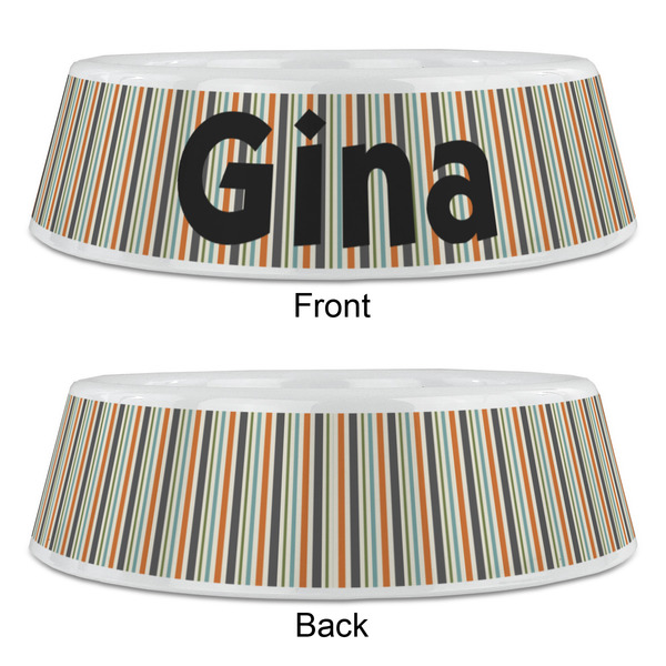 Orange & Blue Stripes Plastic Pet Bowls - Large - APPROVAL
