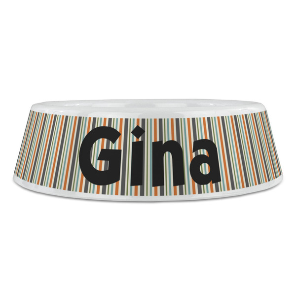 Orange & Blue Stripes Plastic Pet Bowls - Large - FRONT