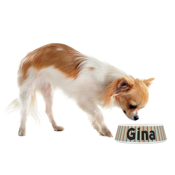 Orange & Blue Stripes Plastic Pet Bowls - Small - LIFESTYLE