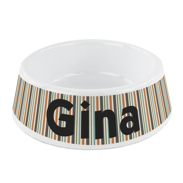 Custom Orange & Blue Stripes Plastic Dog Bowl - Small (Personalized)