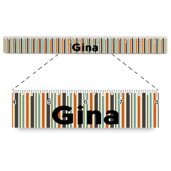 Custom Orange & Blue Stripes Plastic Ruler - 12" (Personalized)