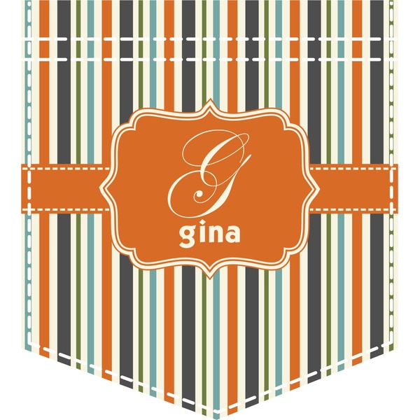 Custom Orange & Blue Stripes Iron On Faux Pocket (Personalized)