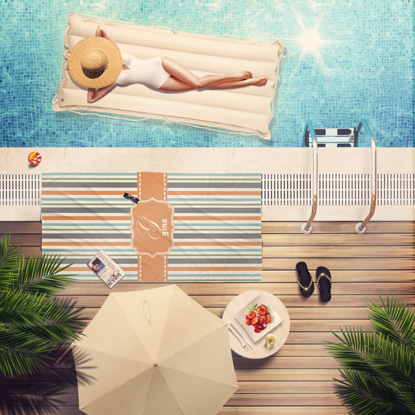 Orange & Blue Stripes Pool Towel Lifestyle
