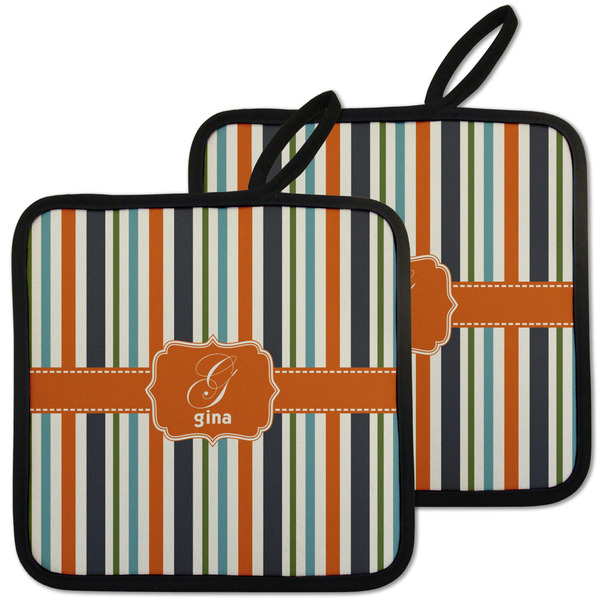 Orange & Blue Stripes Pot Holders - Set of 2 MAIN