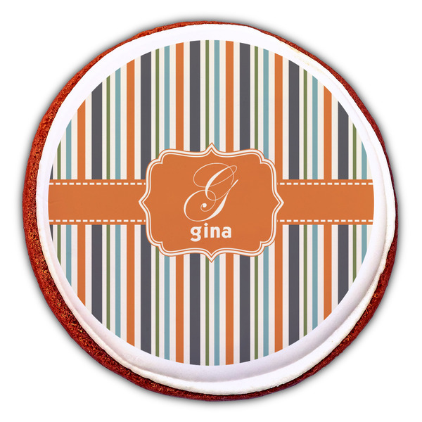 Orange & Blue Stripes Printed Icing Circle - Large - On Cookie