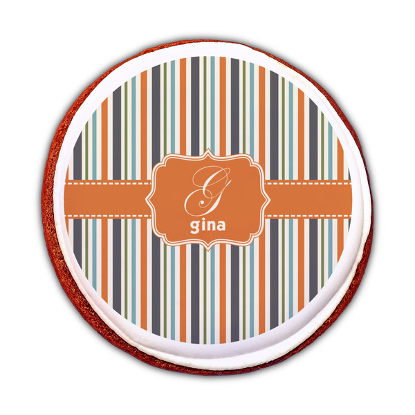 Orange & Blue Stripes Printed Icing Circle - Medium - On Cookie